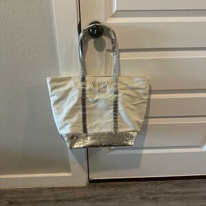 Victoria's Secret Cream Tote with Silver Sequin